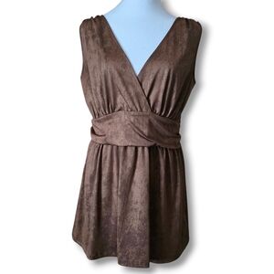Y2K Avon Bronze Shimmer V-Neck Sleeveless Blouse - Size Large